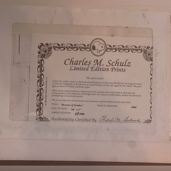 Charles M. Schulz Original Peanuts Sports Edition “Beware of Snakes” 1995 - Picture 4 of 5